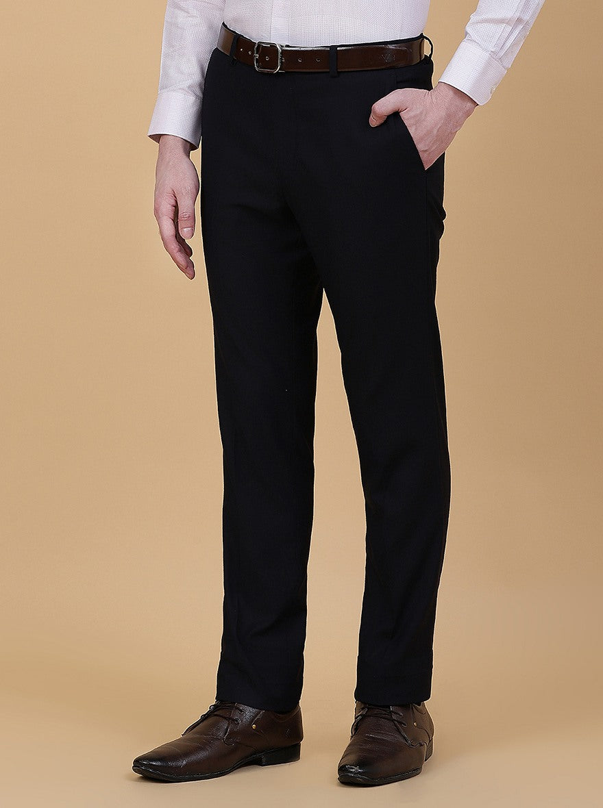 Navy Blue Solid Slim Fit Formal Trouser | Greenfibre