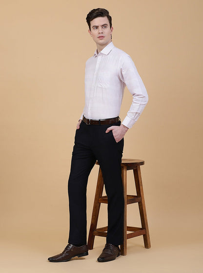 Navy Blue Solid Slim Fit Formal Trouser | Greenfibre