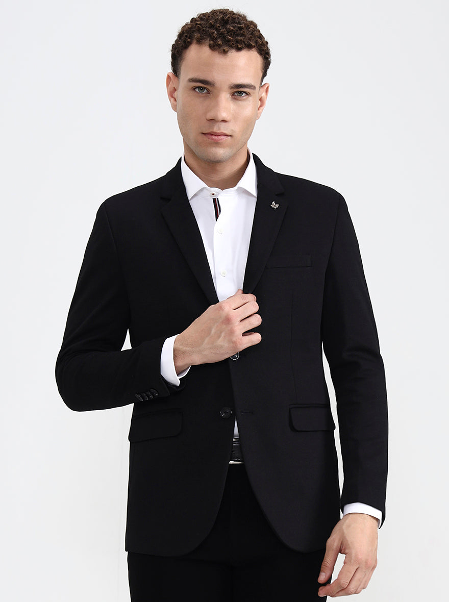 Black Solid Regular Fit Blazer | Greenfibre