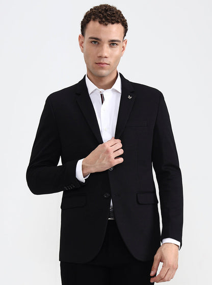 Black Solid Regular Fit Blazer | Greenfibre