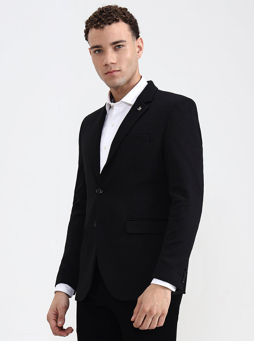 Black Solid Regular Fit Blazer | Greenfibre