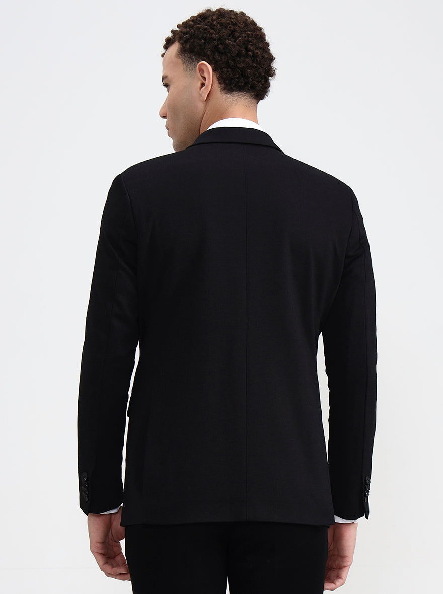 Black Solid Regular Fit Blazer | Greenfibre