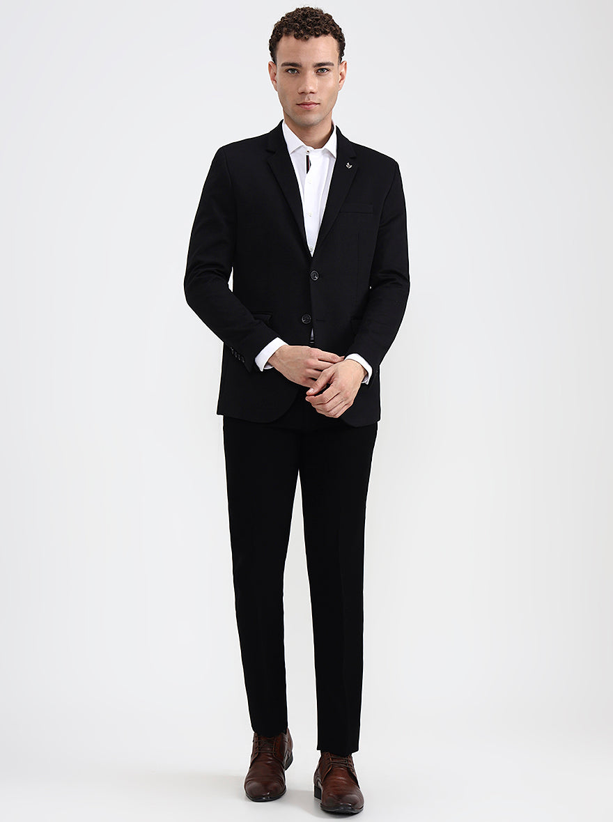 Black Solid Regular Fit Blazer | Greenfibre