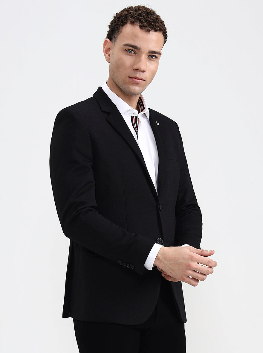 Black Solid Regular Fit Blazer | Greenfibre