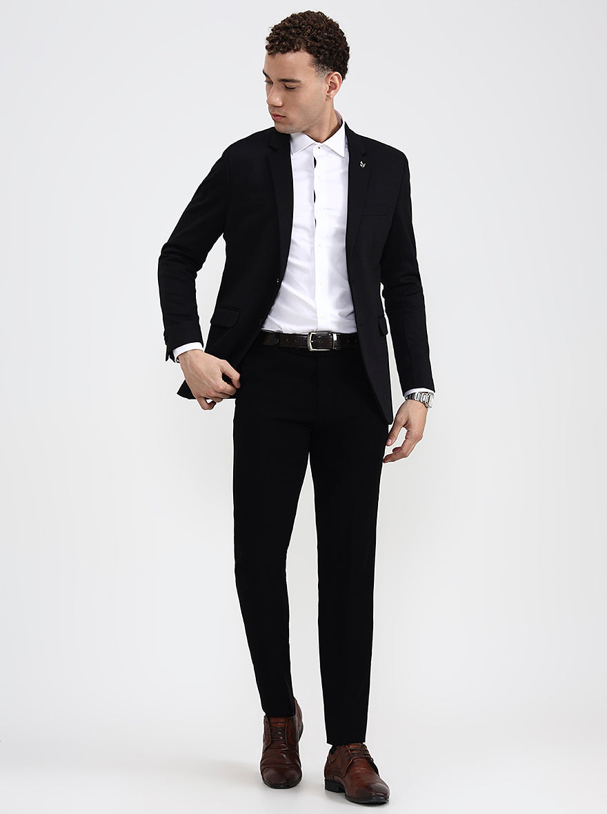 Black Solid Regular Fit Blazer | Greenfibre