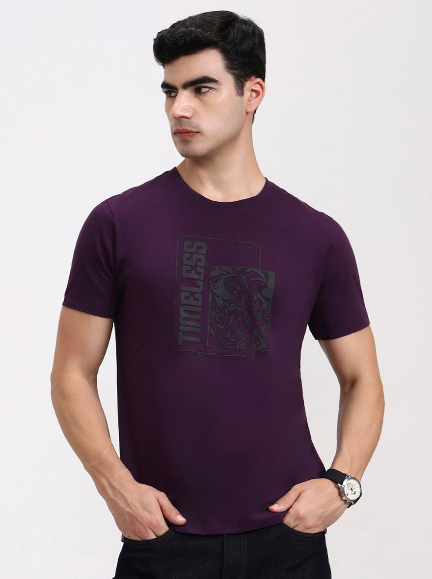 Wine Printed Slim Fit T-Shirt | Greenfibre