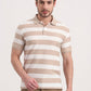 White & Beige Striped Slim Fit Polo T-Shirt | Greenfibre
