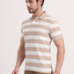 White & Beige Striped Slim Fit Polo T-Shirt | Greenfibre
