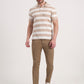 White & Beige Striped Slim Fit Polo T-Shirt | Greenfibre