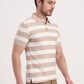 White & Beige Striped Slim Fit Polo T-Shirt | Greenfibre