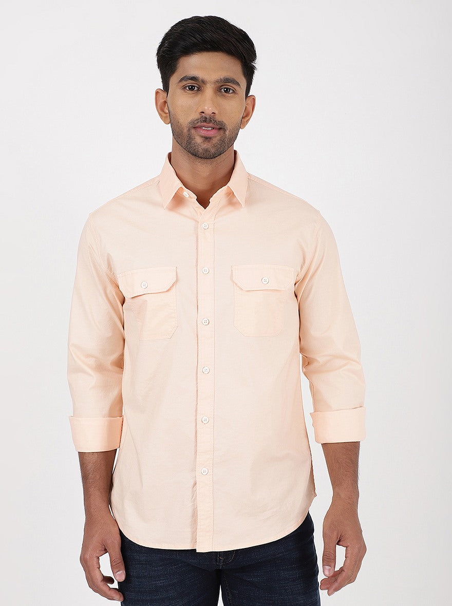 Orange Solid Slim Fit Casual Shirt | Greenfibre