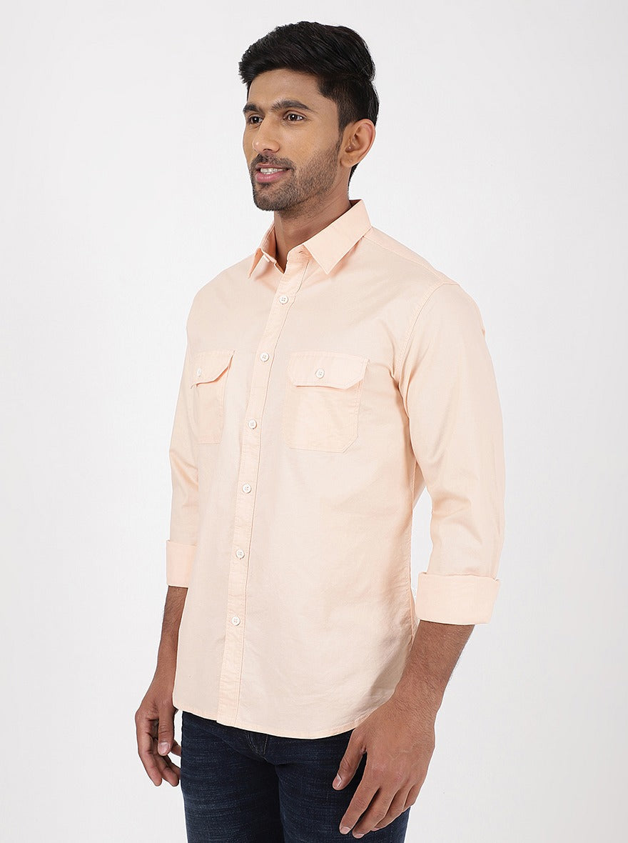 Orange Solid Slim Fit Casual Shirt | Greenfibre