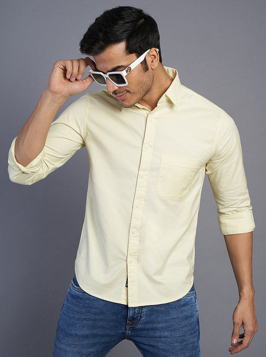 Yellow Solid Slim Fit Casual Shirt | Greenfibre