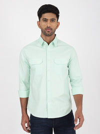 Light Green Solid Slim Fit Casual Shirt | Greenfibre