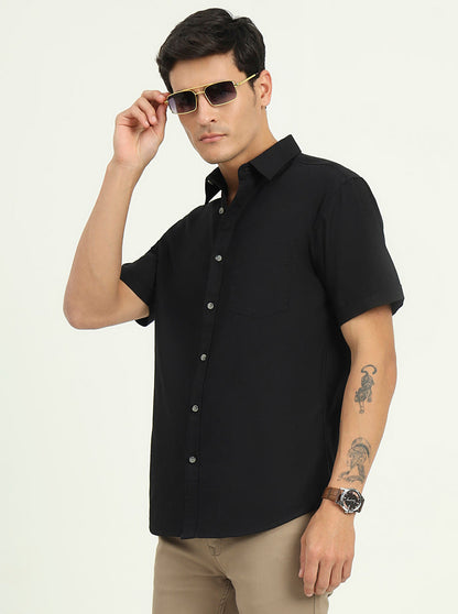 Black Solid Slim Fit Casual Shirt | Greenfibre