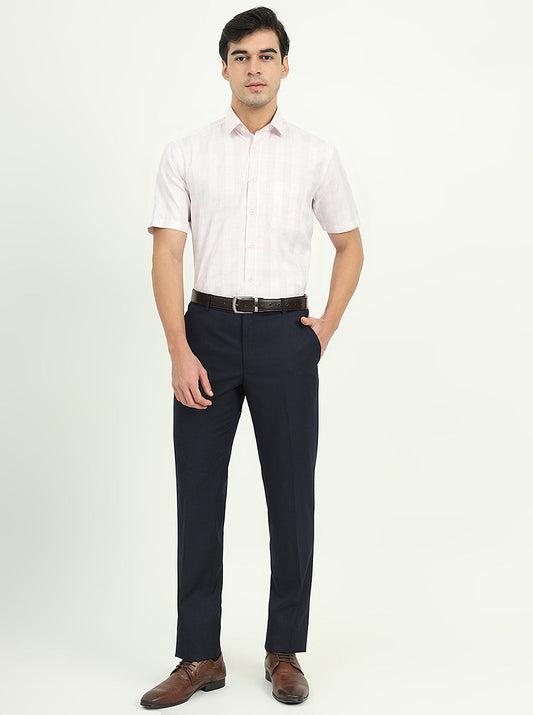 Light Pink Checked Regular Fit Formal Shirt | Greenfire