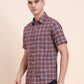 Chocolaty Brown Checked Slim Fit Casual Shirt | Greenfibre
