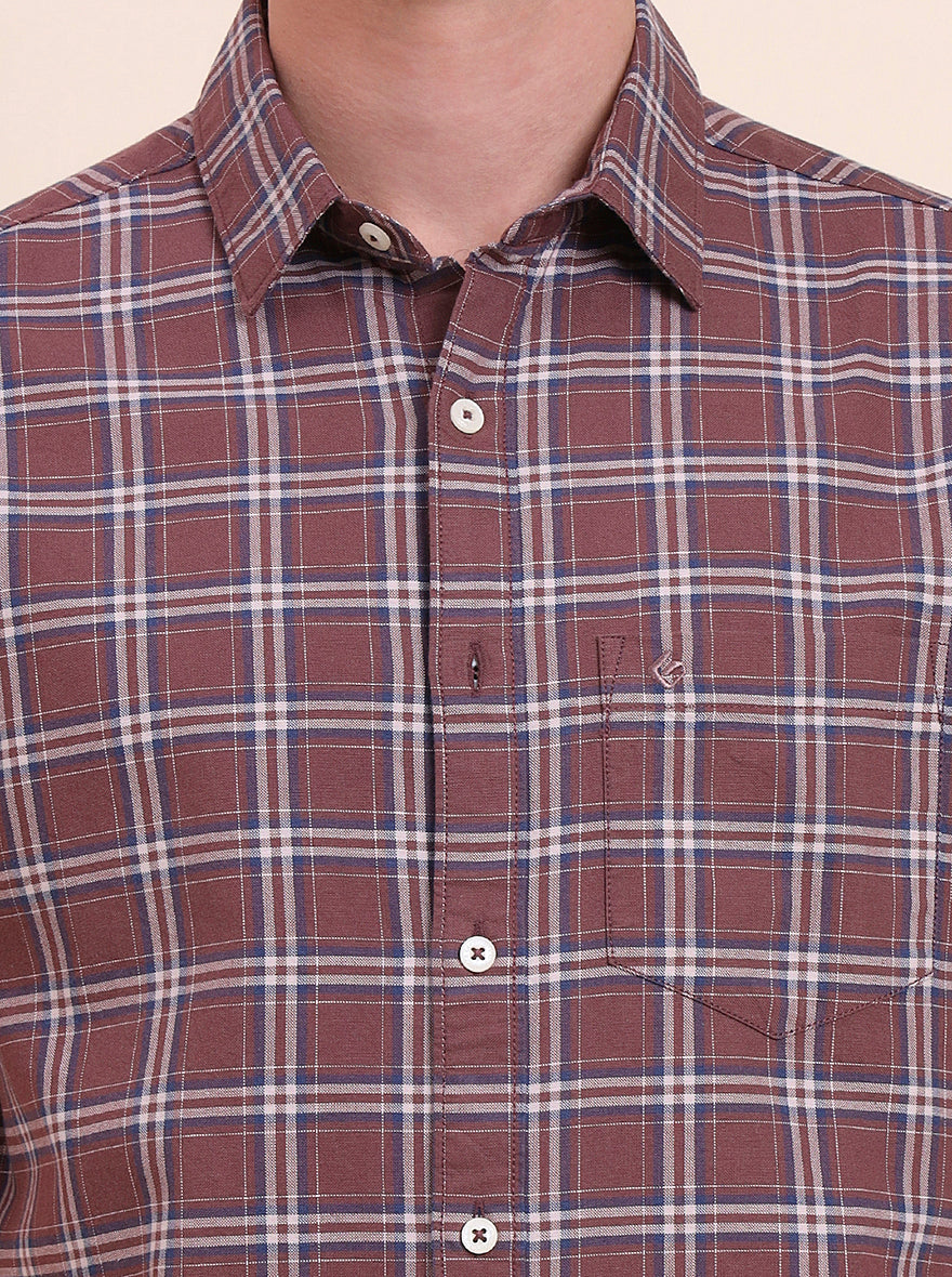 Chocolaty Brown Checked Slim Fit Casual Shirt | Greenfibre