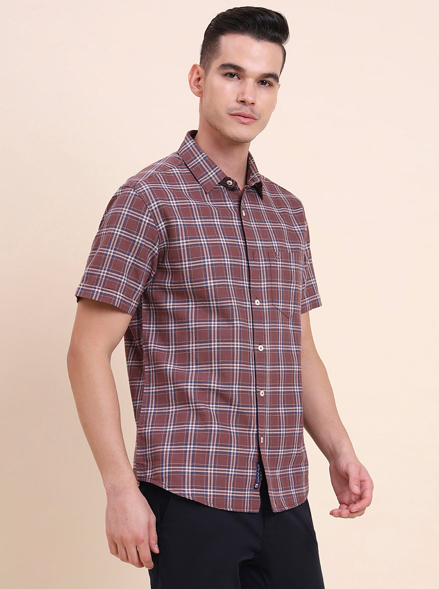 Chocolaty Brown Checked Slim Fit Casual Shirt | Greenfibre