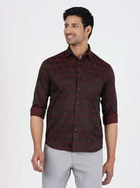 Maroon Printed Slim Fit Party Wear Shirt | Greenfibre