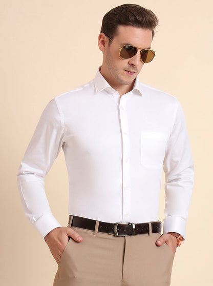 White Solid Slim Fit Party Wear Shirt | Greenfibre