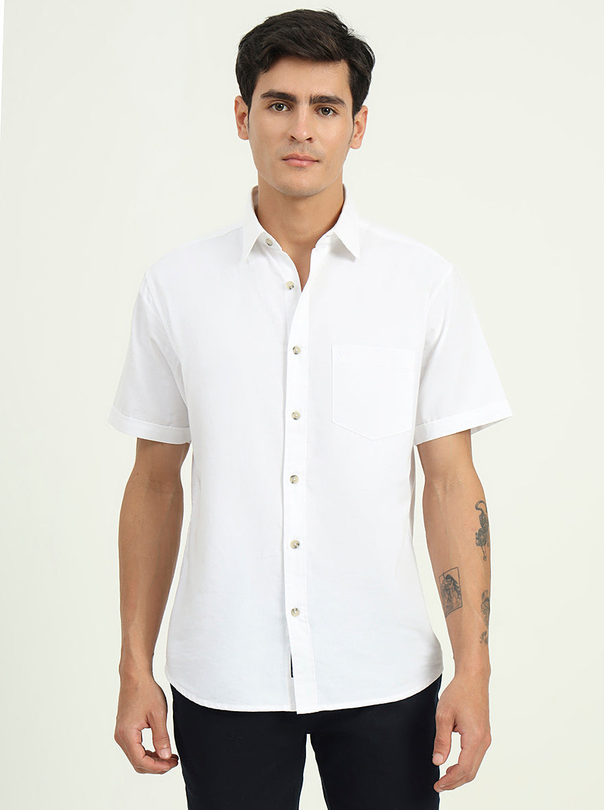 White Solid Slim Fit Casual Shirt | Greenfibre