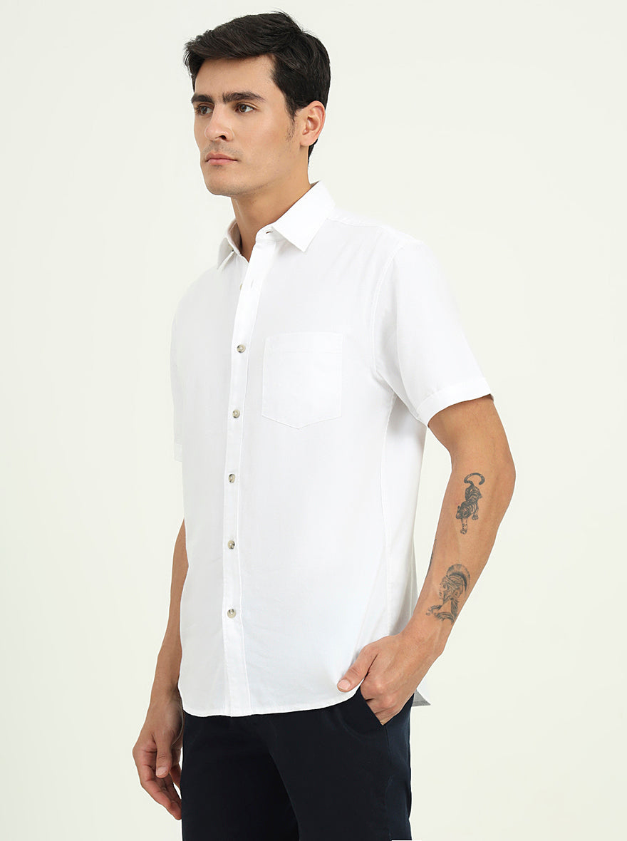 White Solid Slim Fit Casual Shirt | Greenfibre