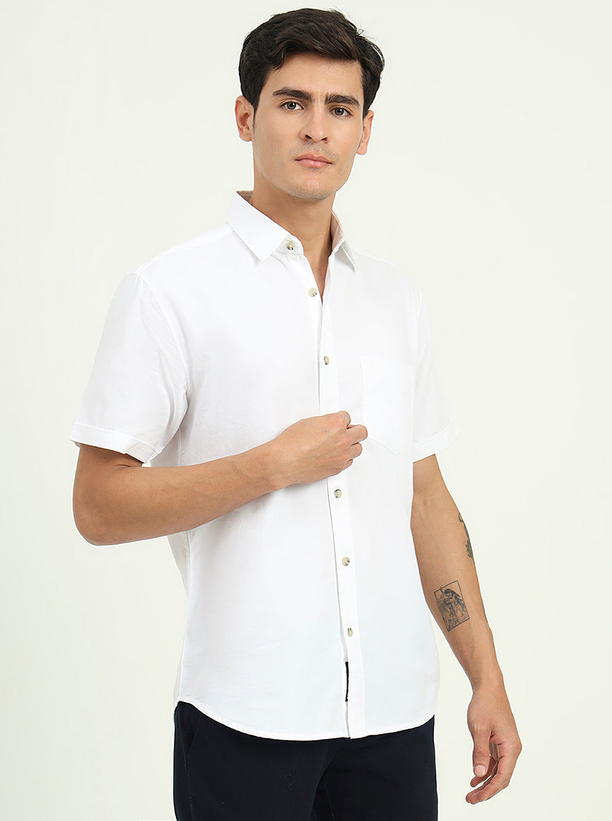 White Solid Slim Fit Casual Shirt | Greenfibre