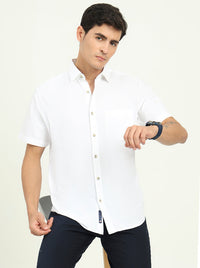 White Solid Slim Fit Casual Shirt | Greenfibre