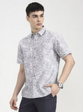 Grey Printed Slim Fit Casual Shirt | Greenfibre