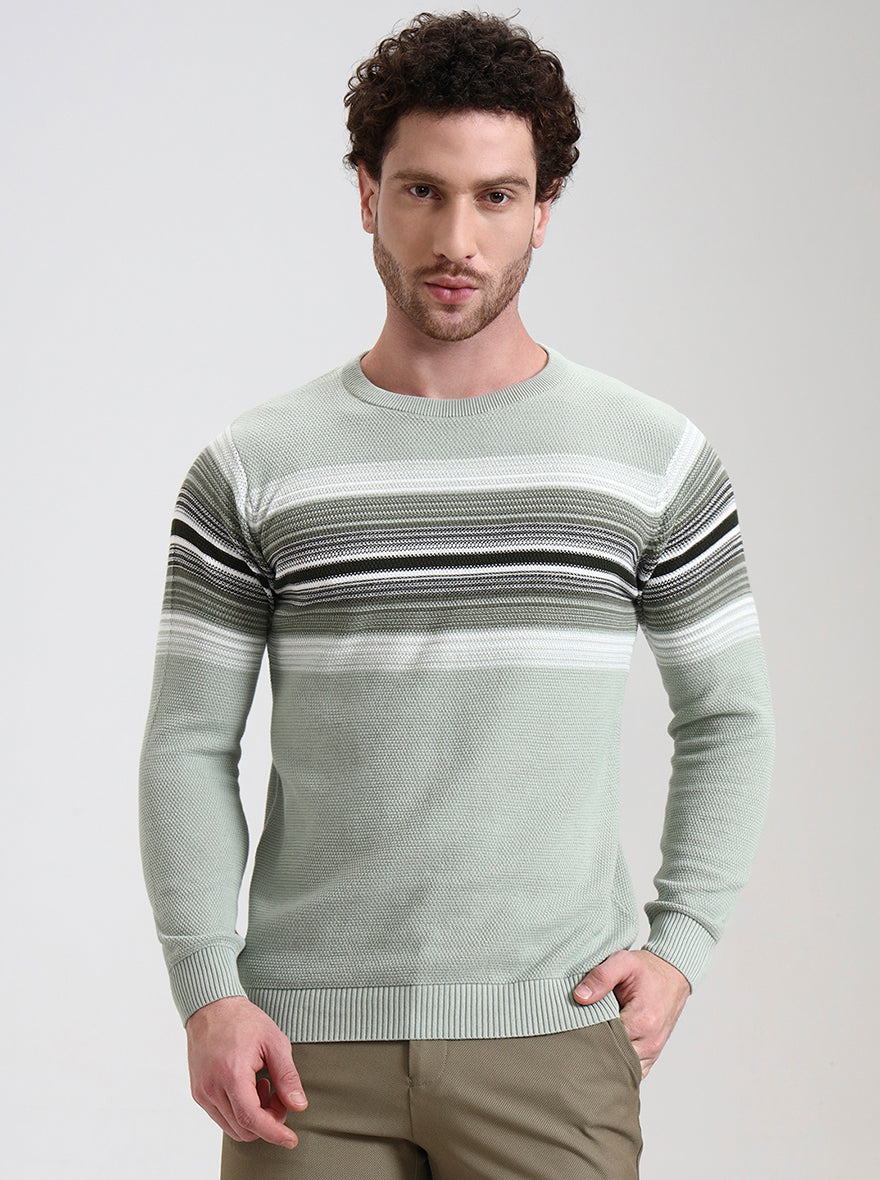 Mint Green Striped Slim Fit T-Shirt | Greenfibre