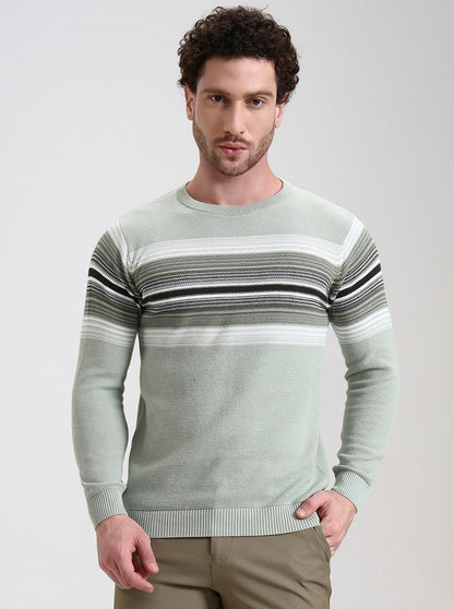 Mint Green Striped Slim Fit T-Shirt | Greenfibre