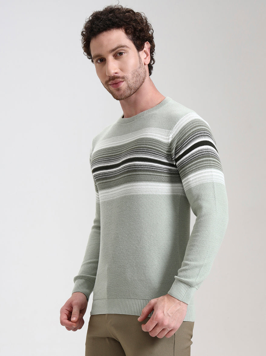 Mint Green Striped Slim Fit T-Shirt | Greenfibre