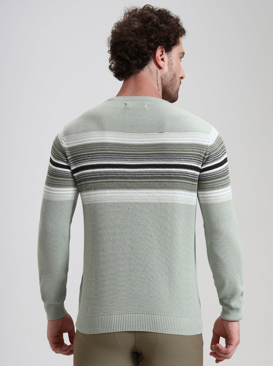 Mint Green Striped Slim Fit T-Shirt | Greenfibre
