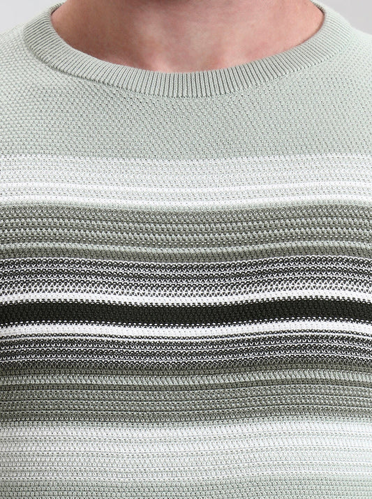 Mint Green Striped Slim Fit T-Shirt | Greenfibre