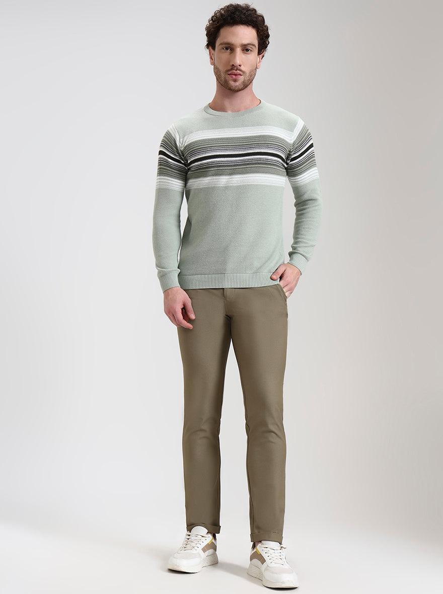 Mint Green Striped Slim Fit T-Shirt | Greenfibre