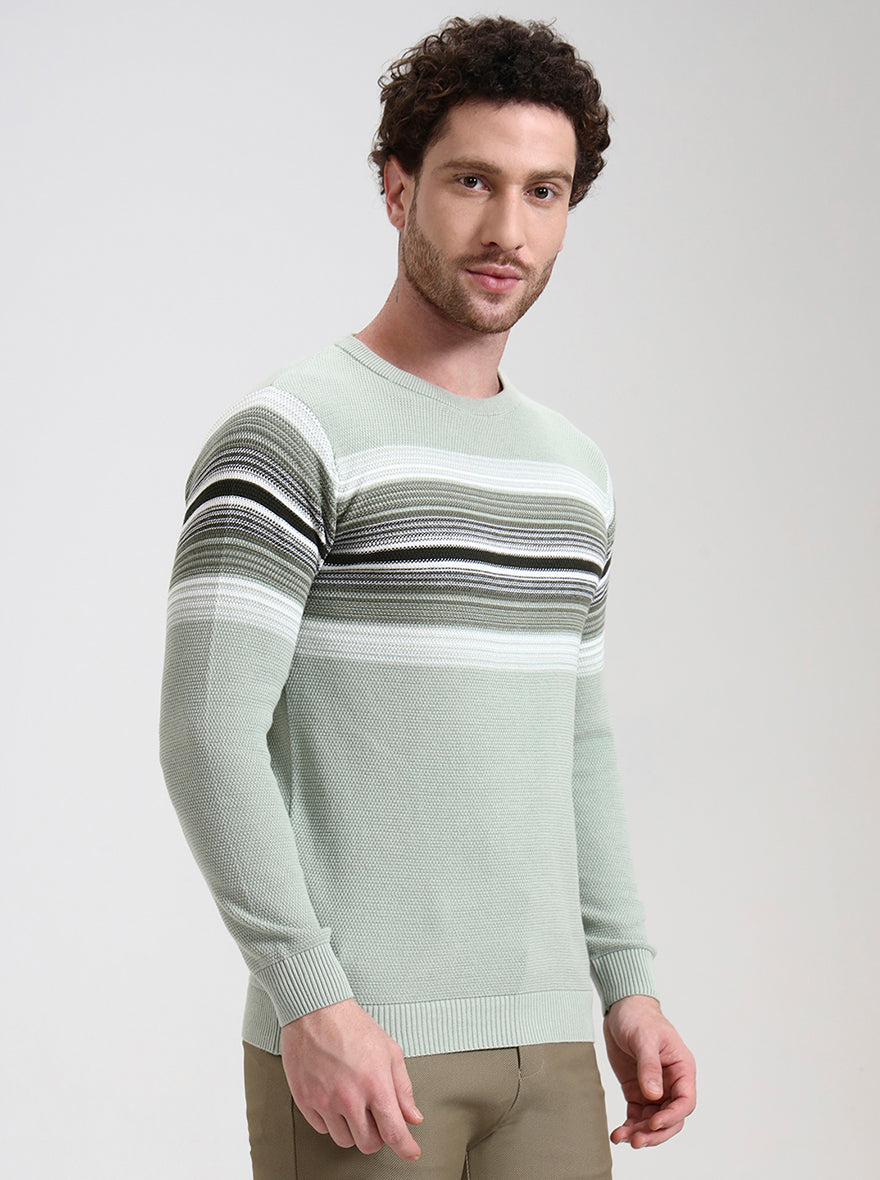 Mint Green Striped Slim Fit T-Shirt | Greenfibre