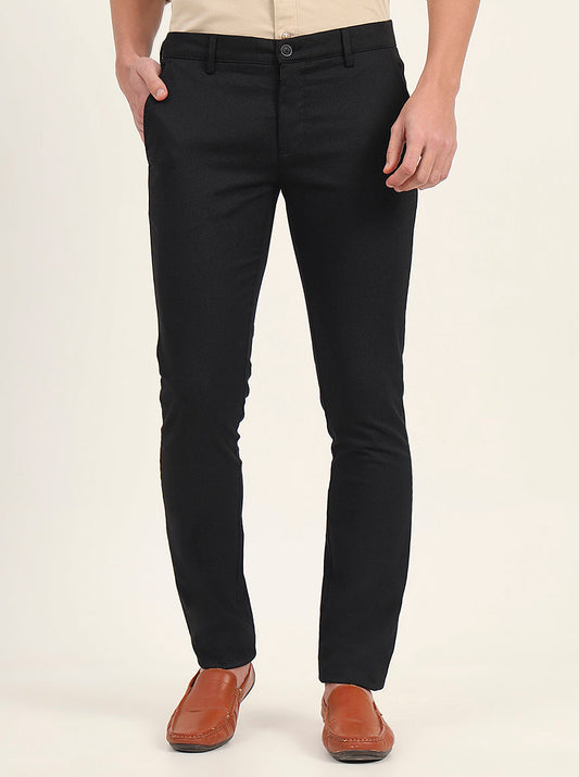 Black Printed Super Slim Fit Casual Trouser | Greenfibre