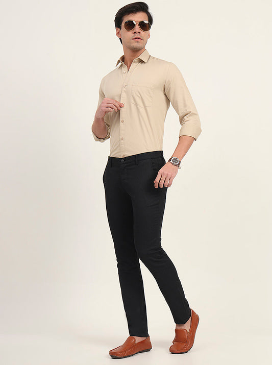 Black Printed Super Slim Fit Casual Trouser | Greenfibre