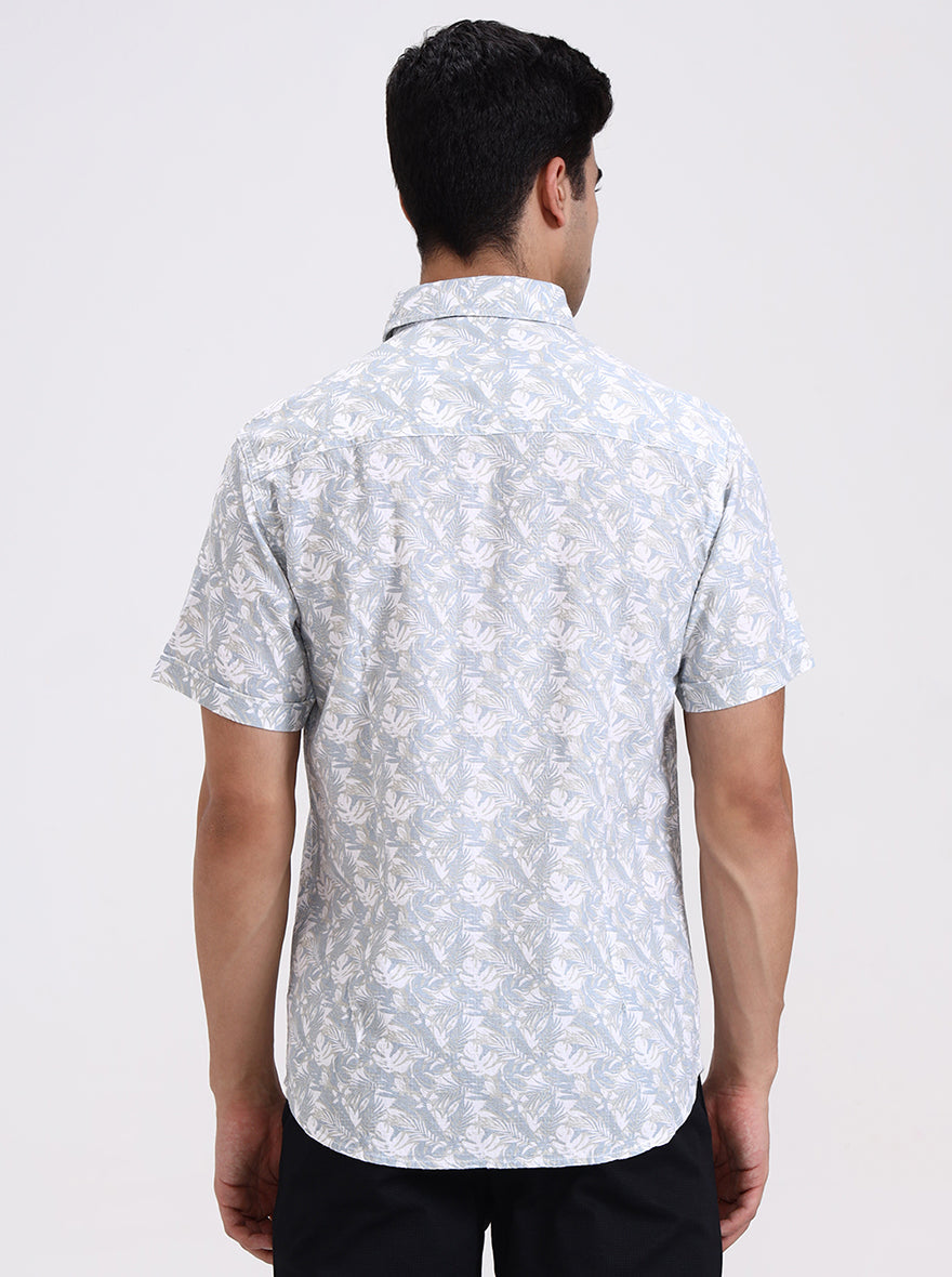 Blue Printed Slim Fit Casual Shirt | Greenfibre