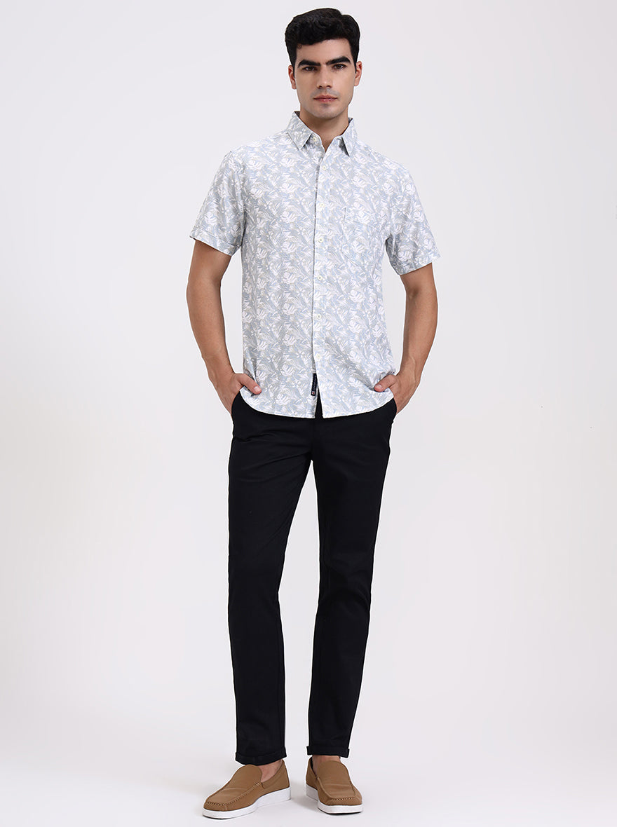 Blue Printed Slim Fit Casual Shirt | Greenfibre