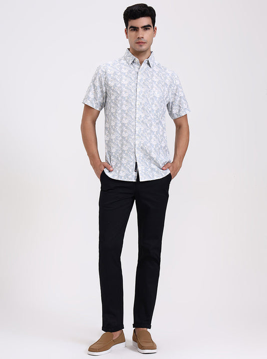 Blue Printed Slim Fit Casual Shirt | Greenfibre