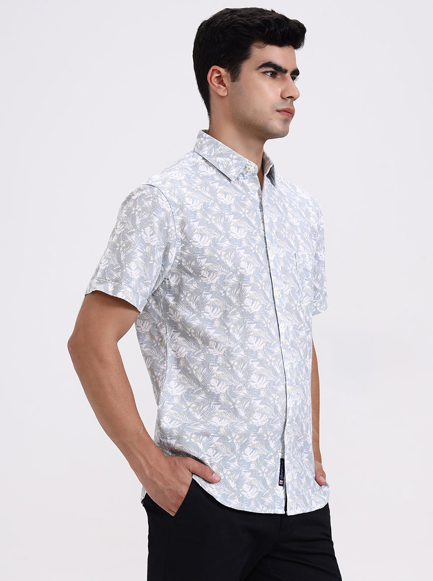 Blue Printed Slim Fit Casual Shirt | Greenfibre