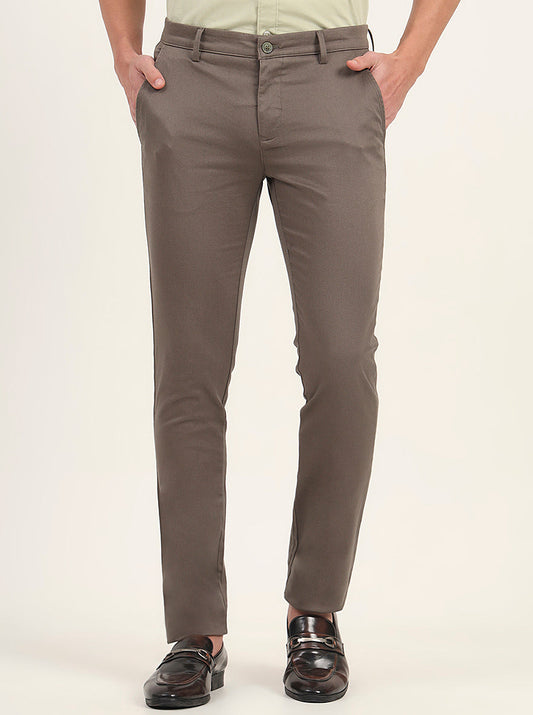 Olive Solid Super Slim Fit Casual Trouser | Greenfibre