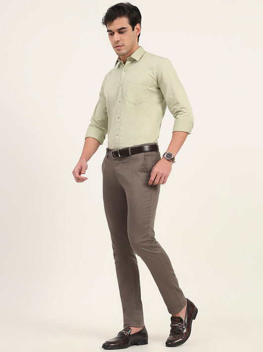 Olive Solid Super Slim Fit Casual Trouser | Greenfibre