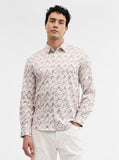 Cream Printed Slim Fit Casual Shirt | Greenfibre