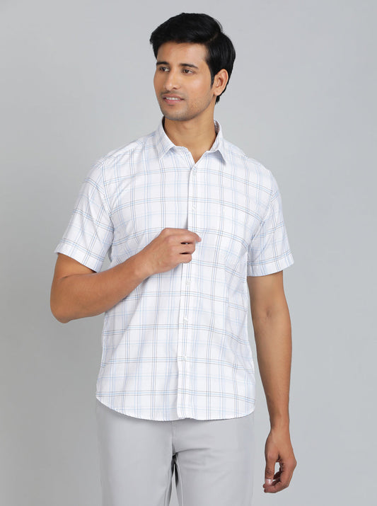 Blue Checked Smart Fit Semi Casual Shirt | Greenfibre