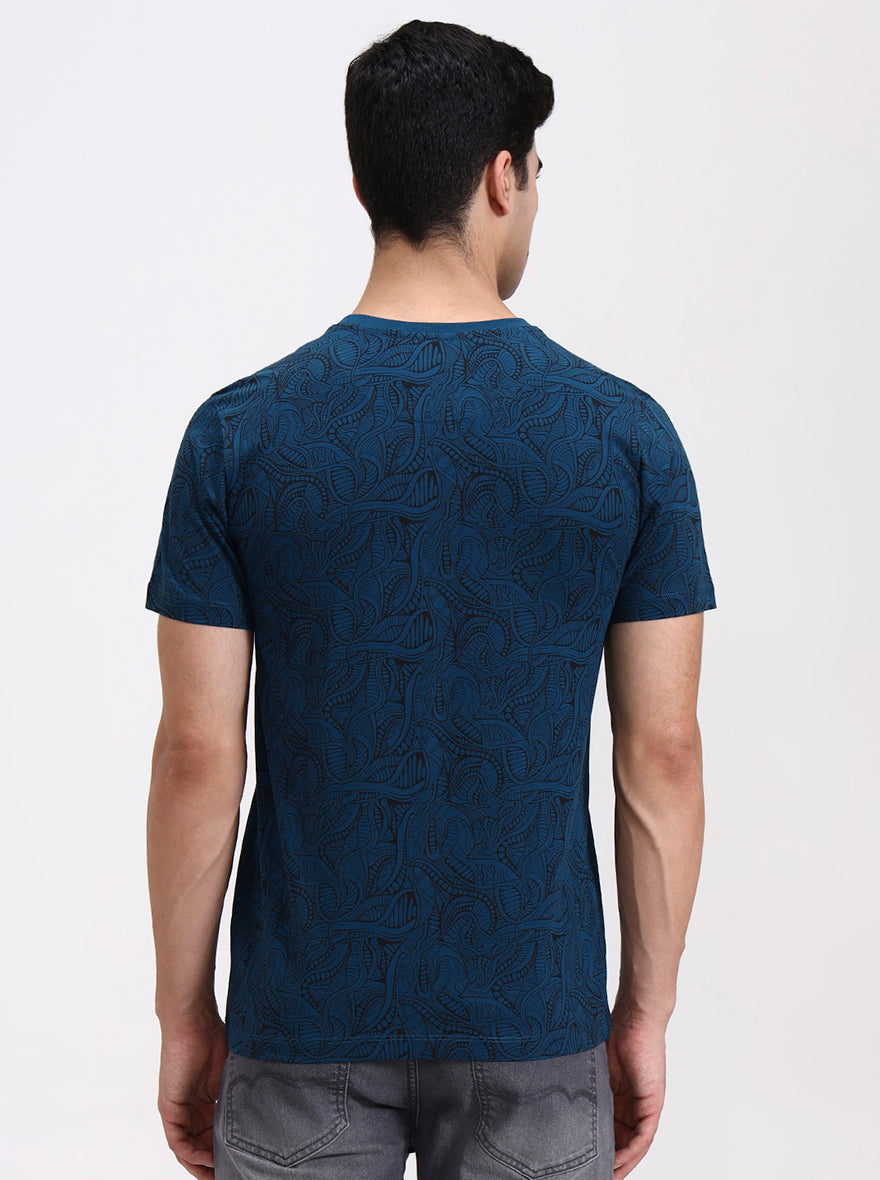 Teal Printed Slim Fit T-Shirt | Greenfibre