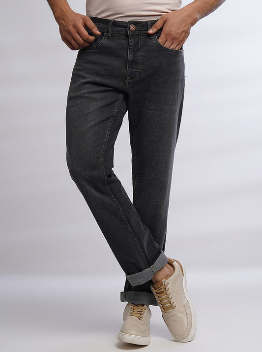Dark Grey Washed Straight Fit Jeans | Greenfibre