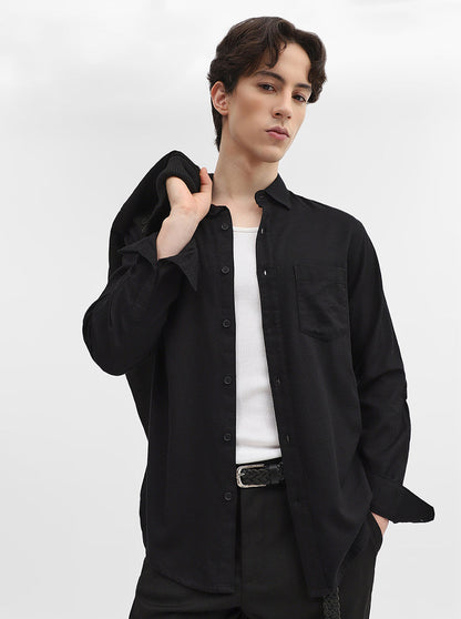 Shadow Black  Solid Slim Fit Casual Shirt | Greenfibre
